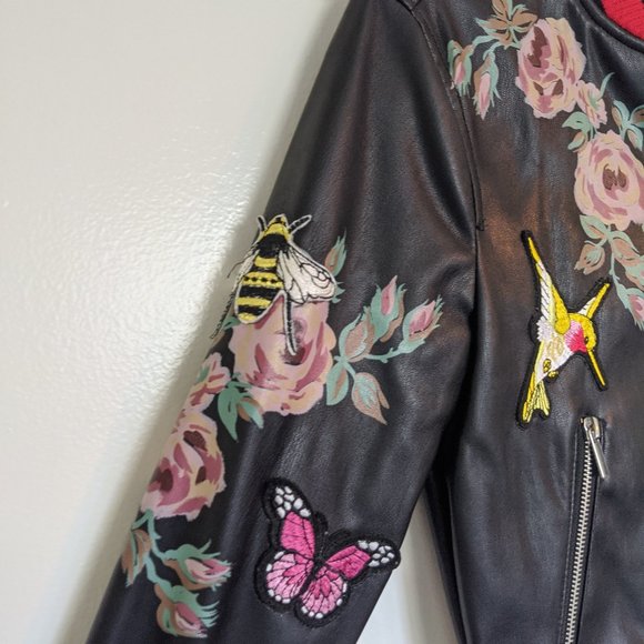 Urban Outfitters leather embroidered bomber jacket - Picture 2 of 7